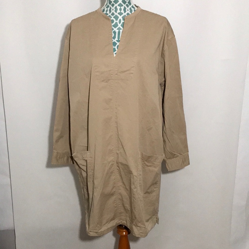 Everlane Organic Cotton LONG-SLEEVE UTILITY DRESS Size XL Khaki Color